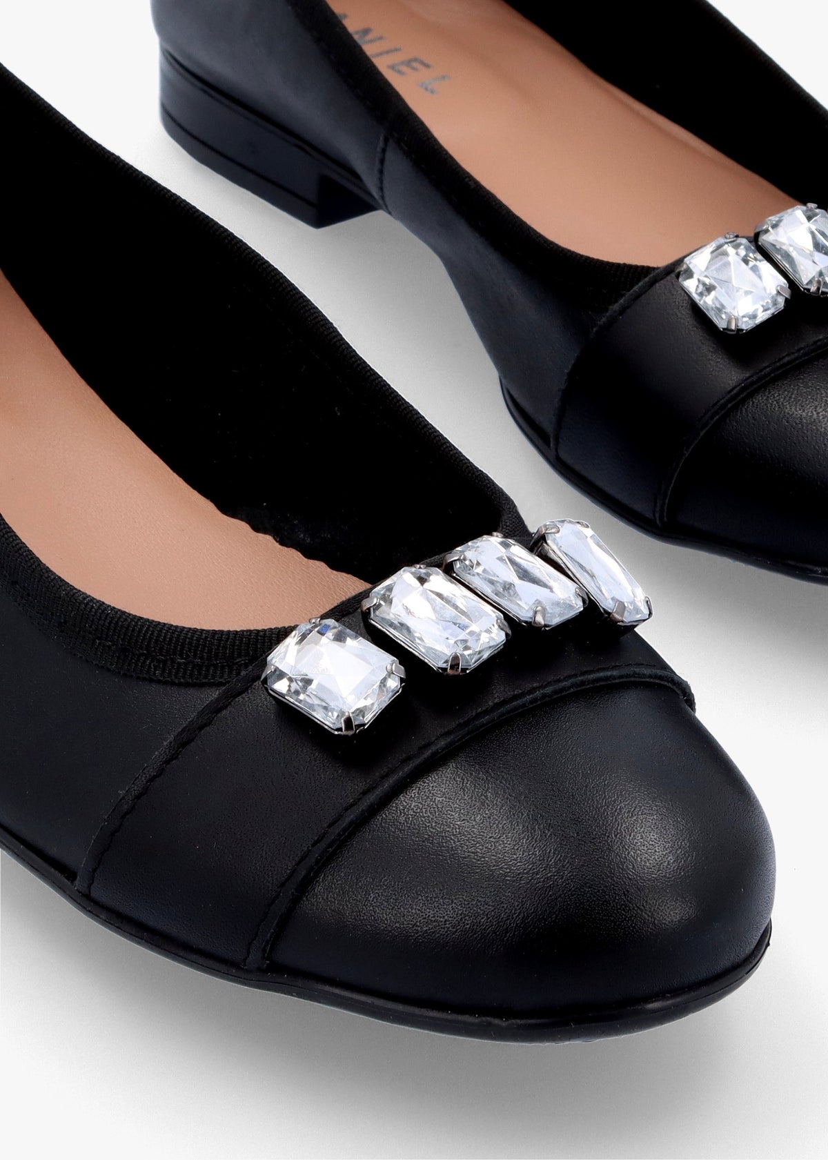Linky Black Leather Embellished Ballet Pumps