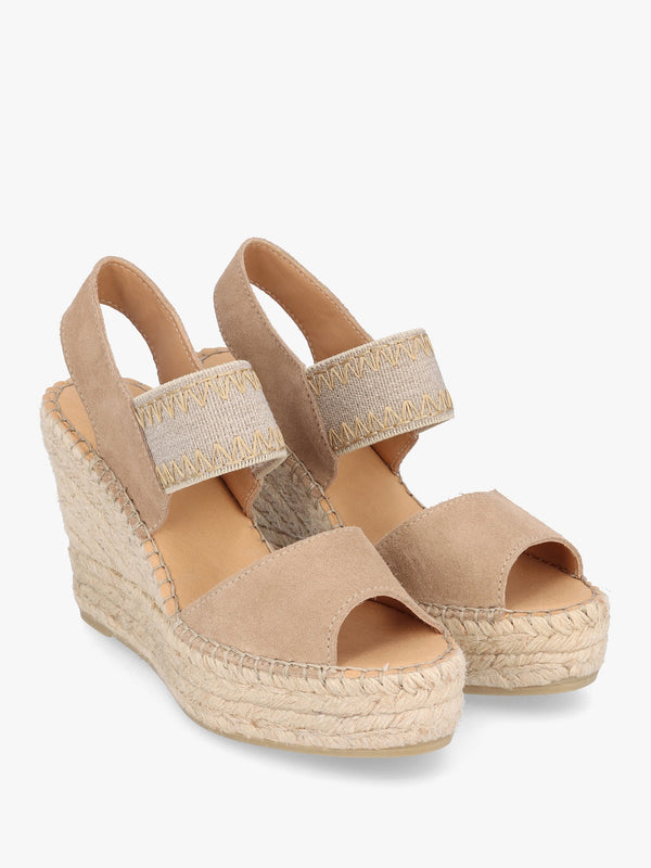 Istitch Beige Suede Wedge Espadrilles