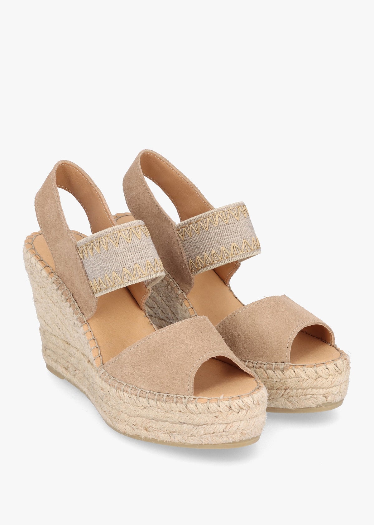 Istitch Beige Suede Wedge Espadrilles