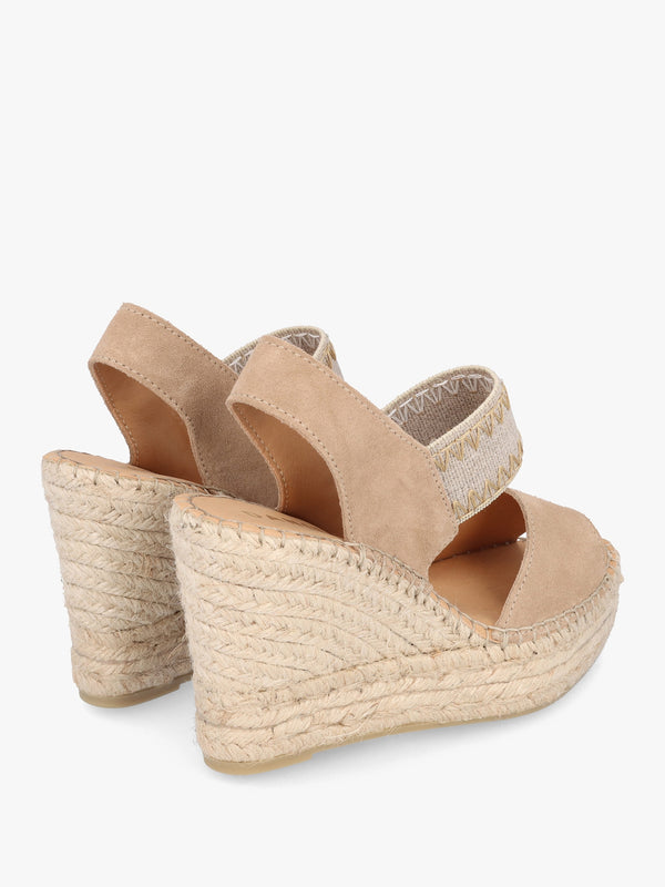 Istitch Beige Suede Wedge Espadrilles