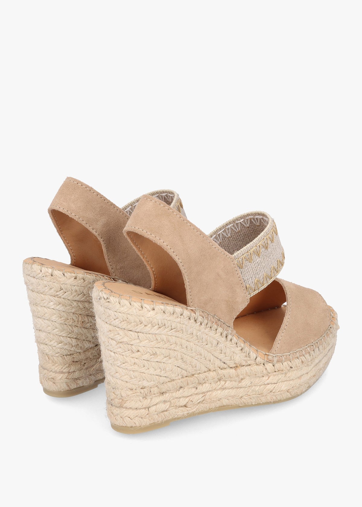 Istitch Beige Suede Wedge Espadrilles