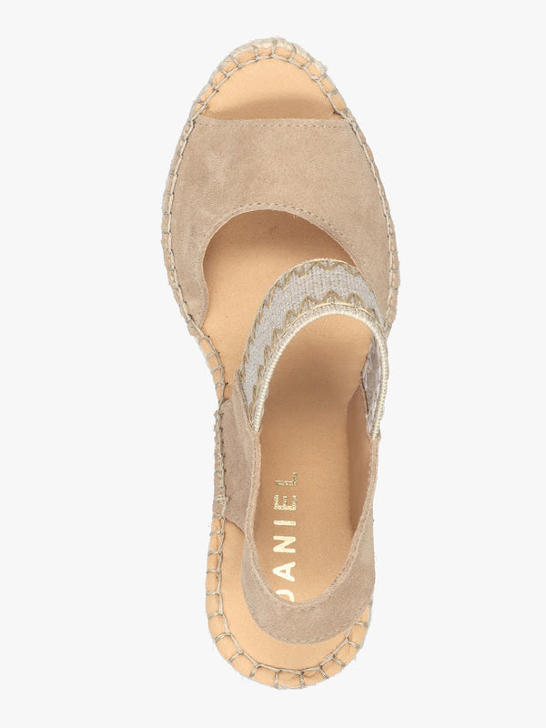 Istitch Beige Suede Wedge Espadrilles