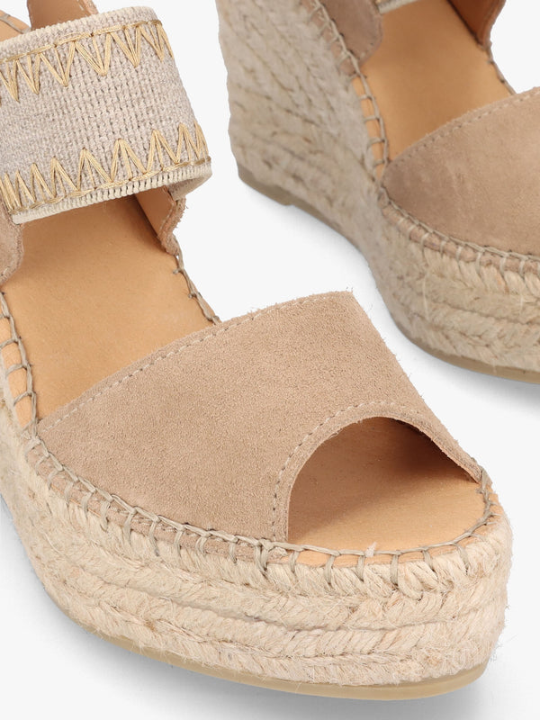 Istitch Beige Suede Wedge Espadrilles