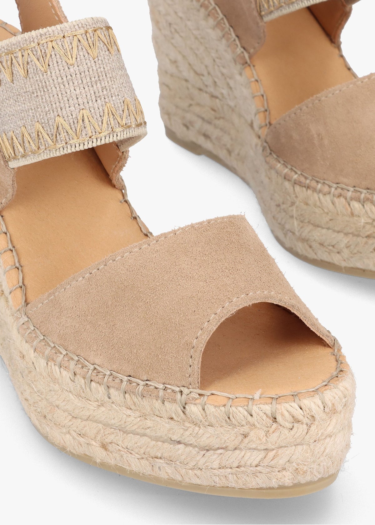 Istitch Beige Suede Wedge Espadrilles