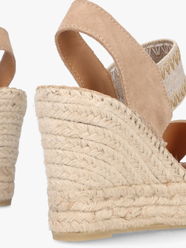 Istitch Beige Suede Wedge Espadrilles