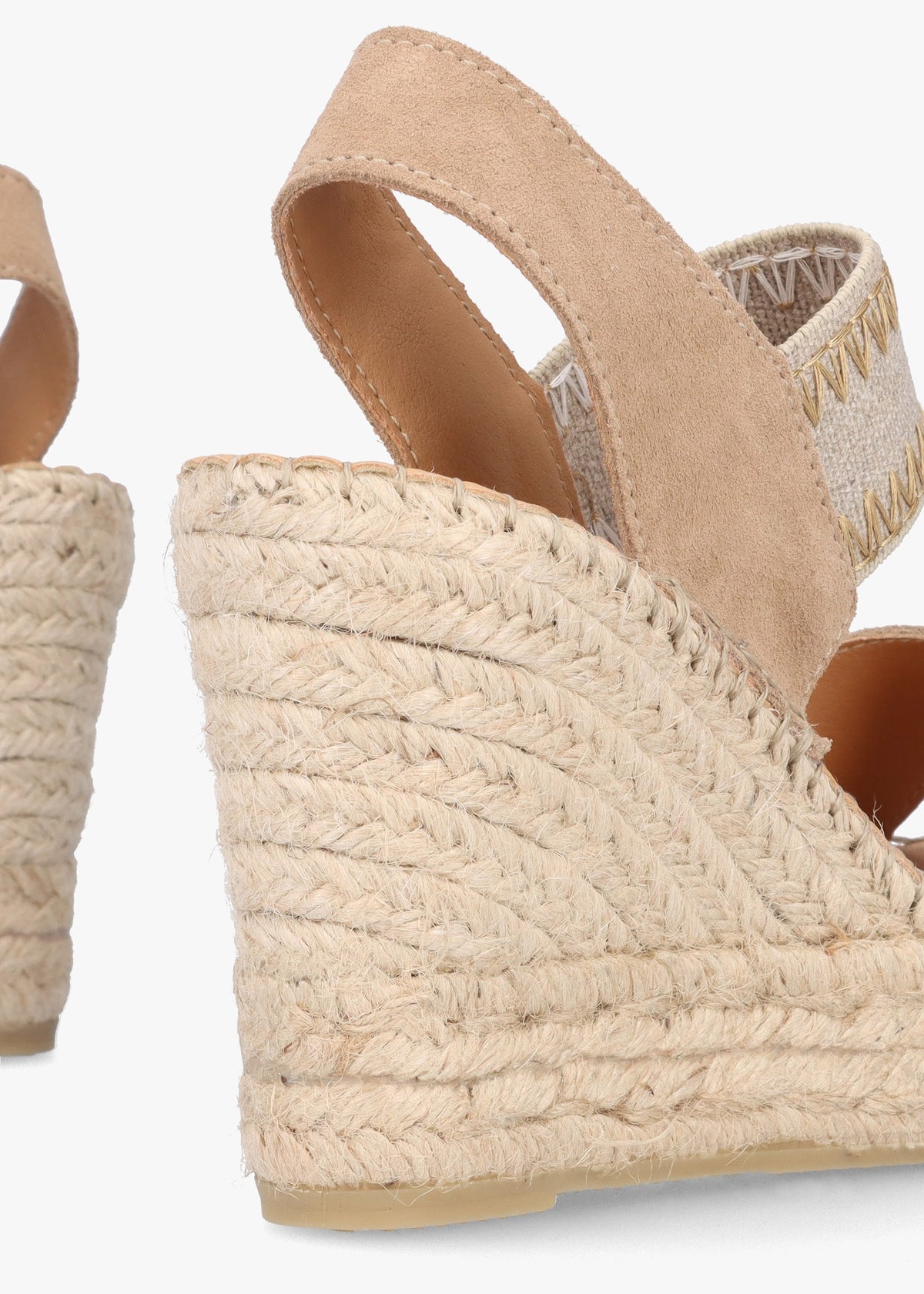 Istitch Beige Suede Wedge Espadrilles