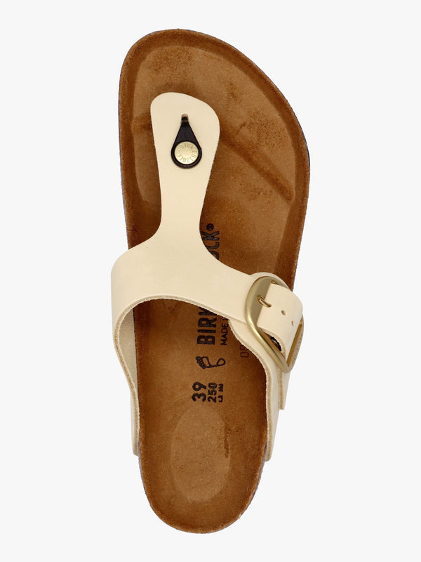 Gizeh Big Buckle Ecru Nubuck Leather Toe Post Sandals