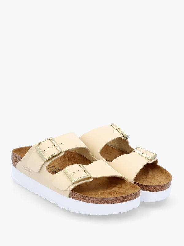 Arizona Pap Flex Platform Ecru Nubuck Leather Mules