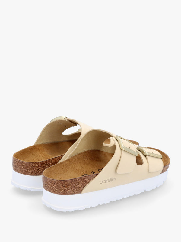 Arizona Pap Flex Platform Ecru Nubuck Leather Mules