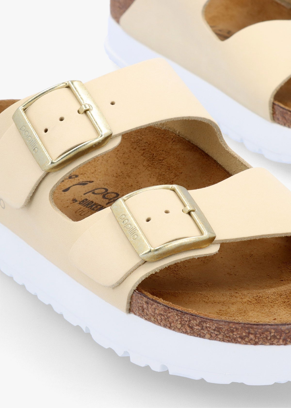 Arizona Pap Flex Platform Ecru Nubuck Leather Mules