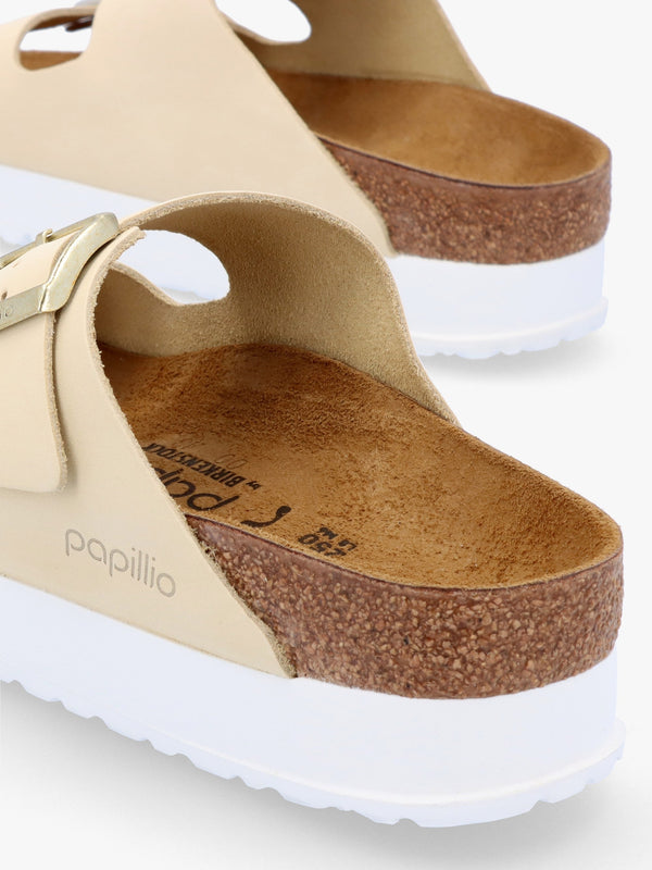 Arizona Pap Flex Platform Ecru Nubuck Leather Mules