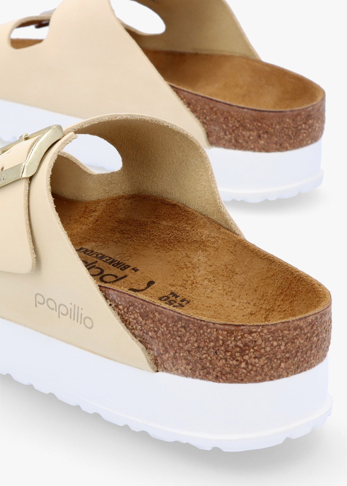 Arizona Pap Flex Platform Ecru Nubuck Leather Mules