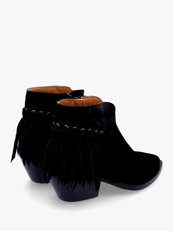 Ajax Black Suede Fringed Western Stacked Heel Ankle Boots