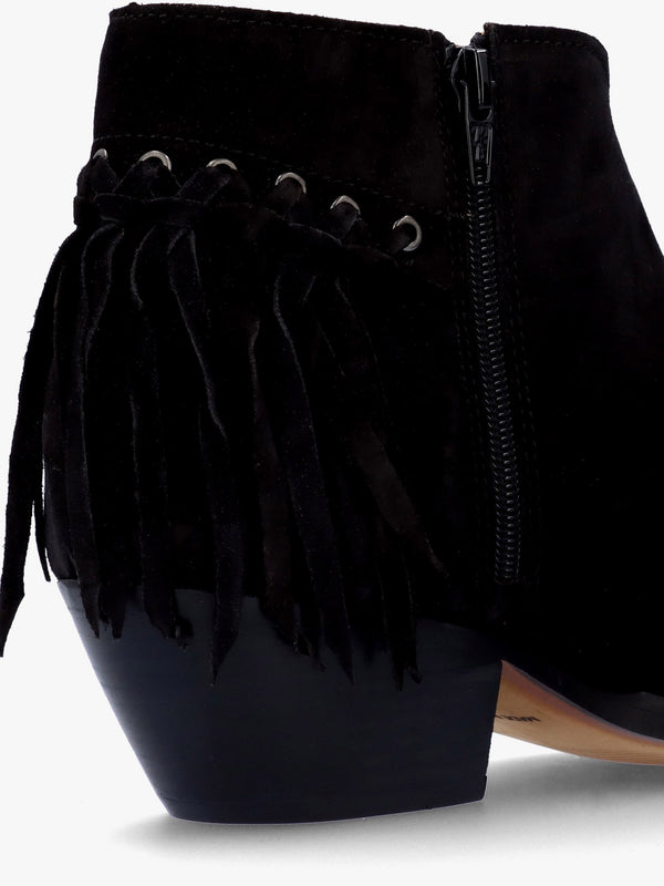 Ajax Black Suede Fringed Western Stacked Heel Ankle Boots