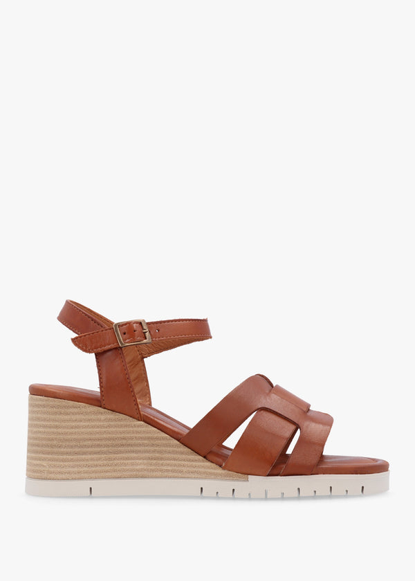 Pedie Tan Leather Wedge Sandals