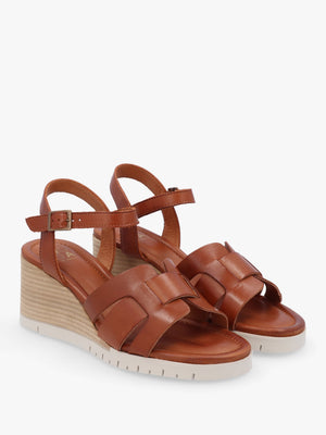 Pedie Tan Leather Wedge Sandals