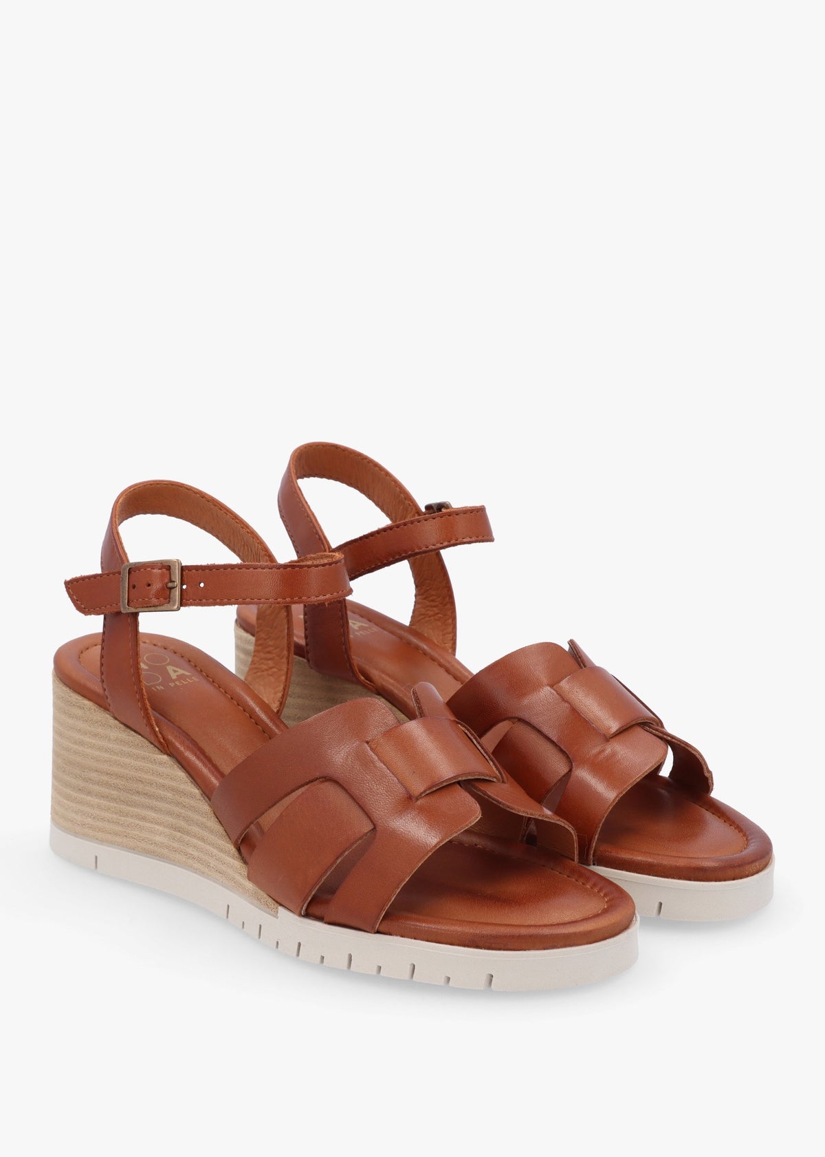 Pedie Tan Leather Wedge Sandals