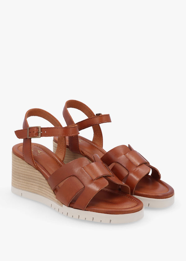 Pedie Tan Leather Wedge Sandals