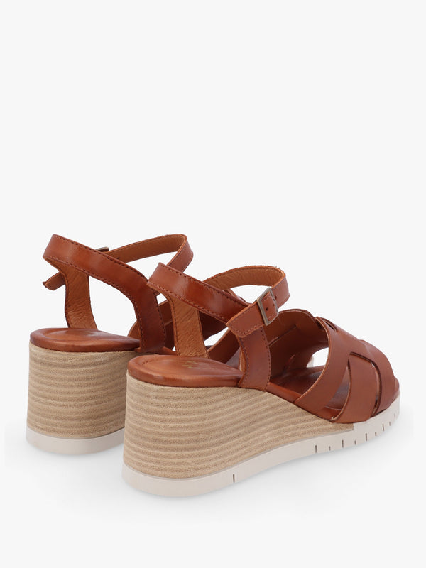 Pedie Tan Leather Wedge Sandals