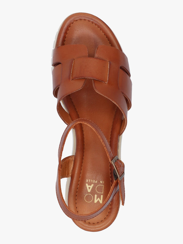 Pedie Tan Leather Wedge Sandals