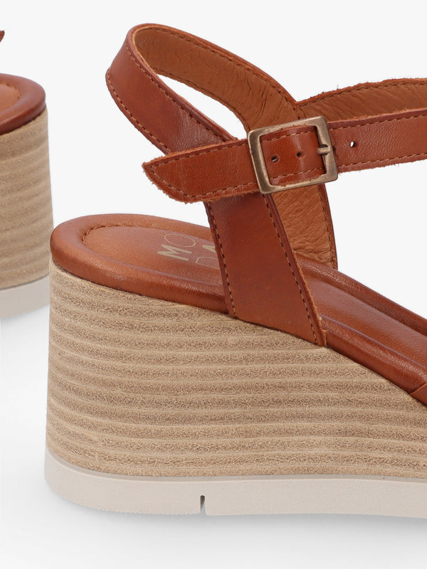 Pedie Tan Leather Wedge Sandals
