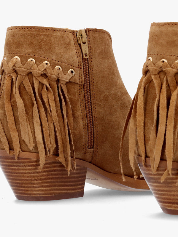 Ajax Tan Suede Fringed Western Stacked Heel Ankle Boots