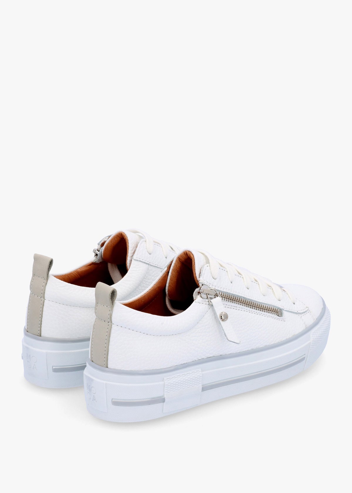 Filician White Leather Side Zip Trainers