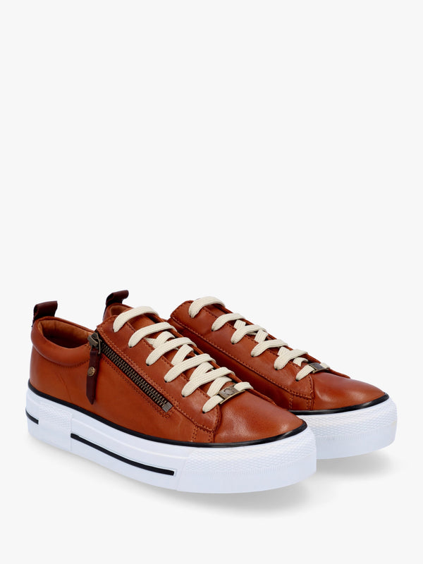 Filician Tan Leather Side Zip Trainers