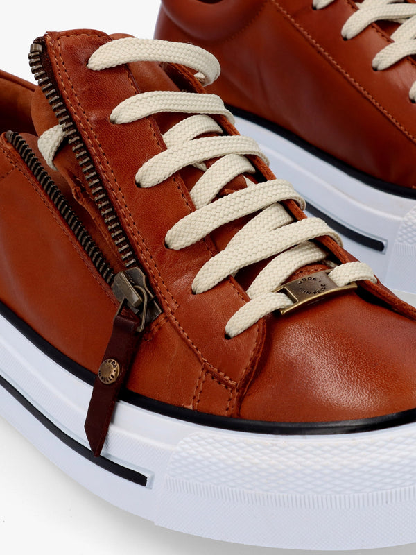 Filician Tan Leather Side Zip Trainers