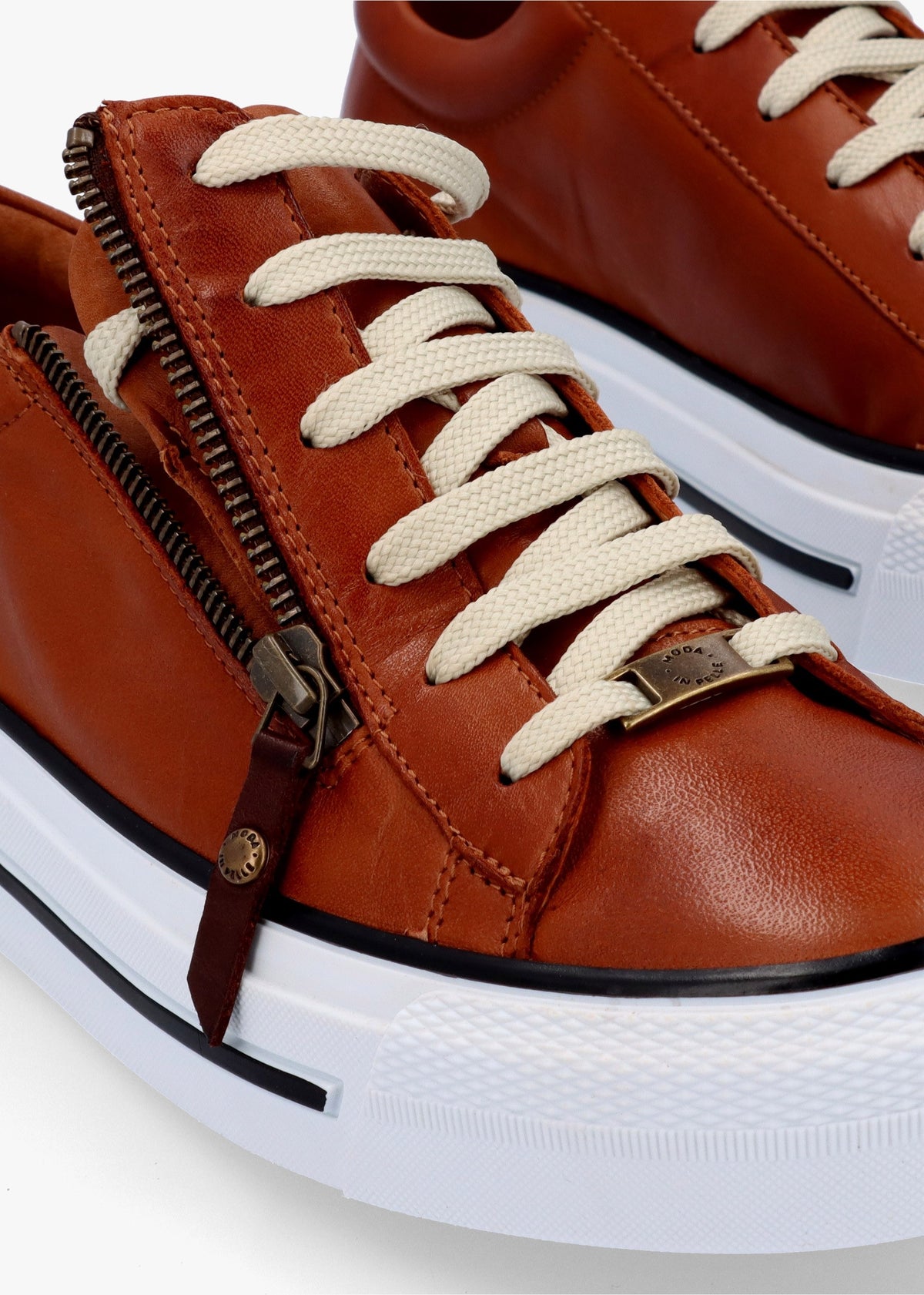 Filician Tan Leather Side Zip Trainers