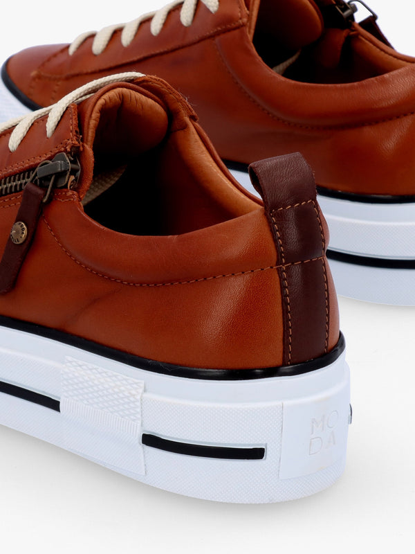 Filician Tan Leather Side Zip Trainers