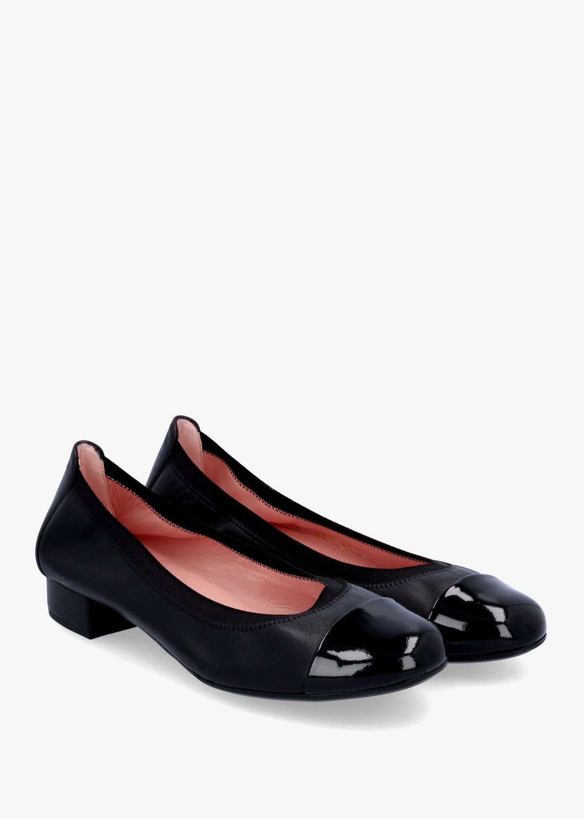 Gretschen Black Leather Patent Toe Cap Ballerina Pumps