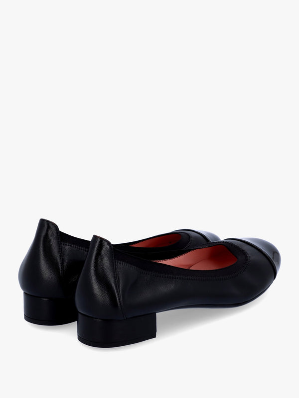Gretschen Black Leather Patent Toe Cap Ballerina Pumps