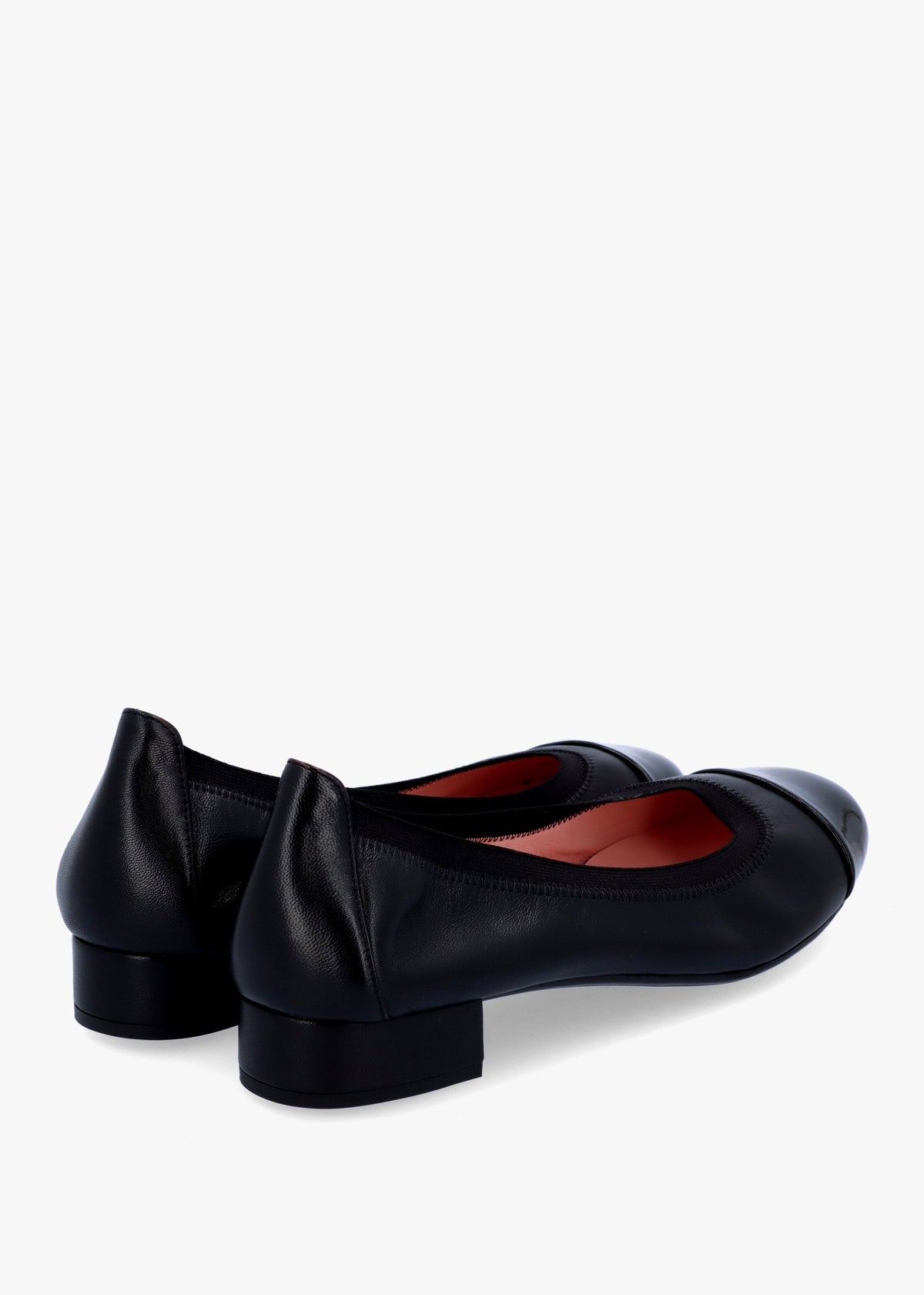 Gretschen Black Leather Patent Toe Cap Ballerina Pumps