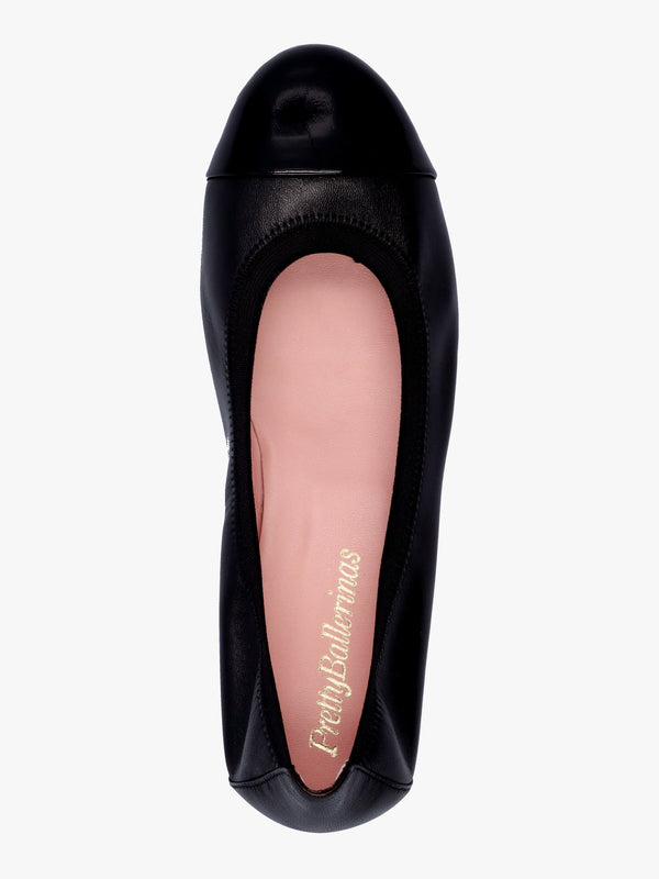 Gretschen Black Leather Patent Toe Cap Ballerina Pumps