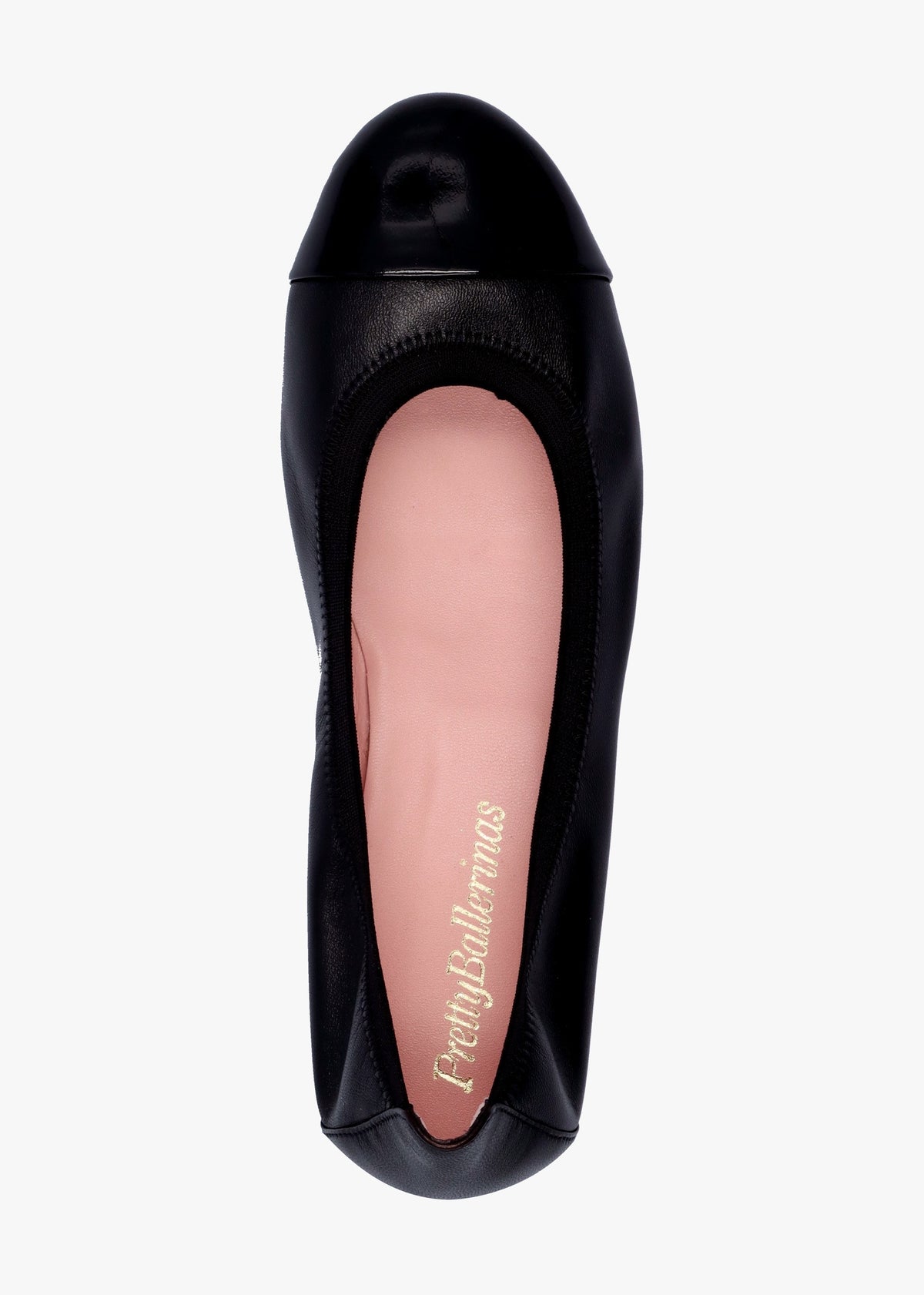 Gretschen Black Leather Patent Toe Cap Ballerina Pumps