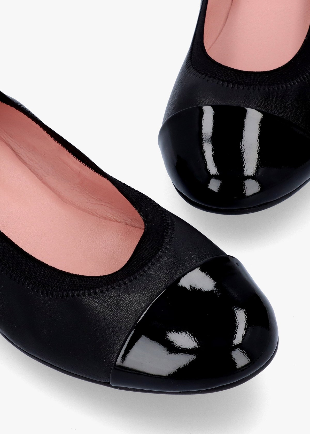 Gretschen Black Leather Patent Toe Cap Ballerina Pumps