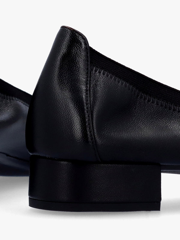Gretschen Black Leather Patent Toe Cap Ballerina Pumps