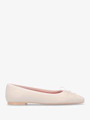 Camille Cream Leather Square Toe Ballerina Pumps