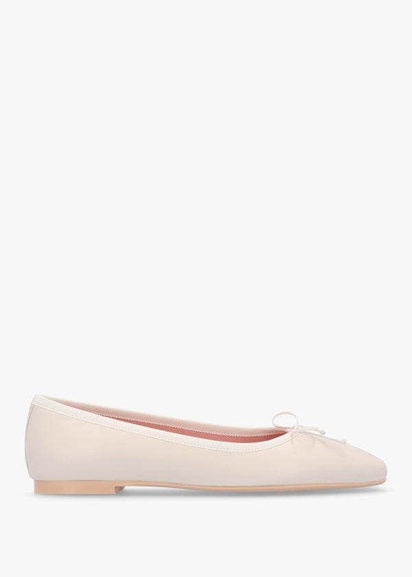 Camille Cream Leather Square Toe Ballerina Pumps