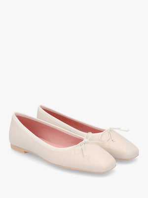 Camille Cream Leather Square Toe Ballerina Pumps
