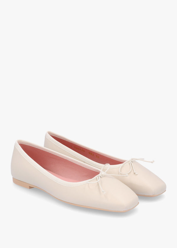 Camille Cream Leather Square Toe Ballerina Pumps