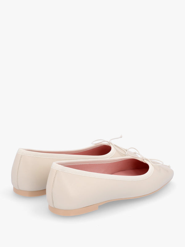 Camille Cream Leather Square Toe Ballerina Pumps