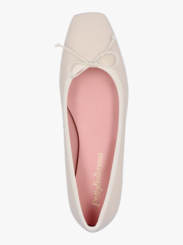 Camille Cream Leather Square Toe Ballerina Pumps