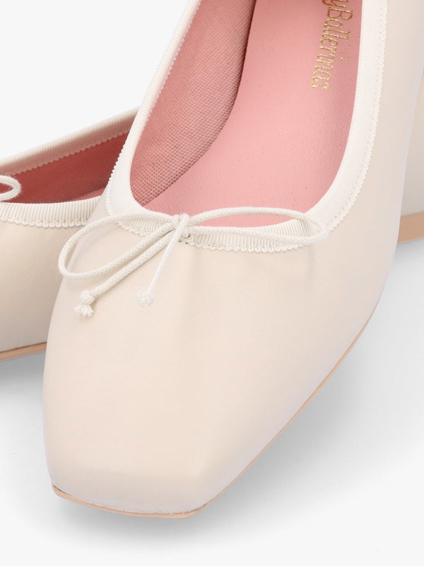 Camille Cream Leather Square Toe Ballerina Pumps