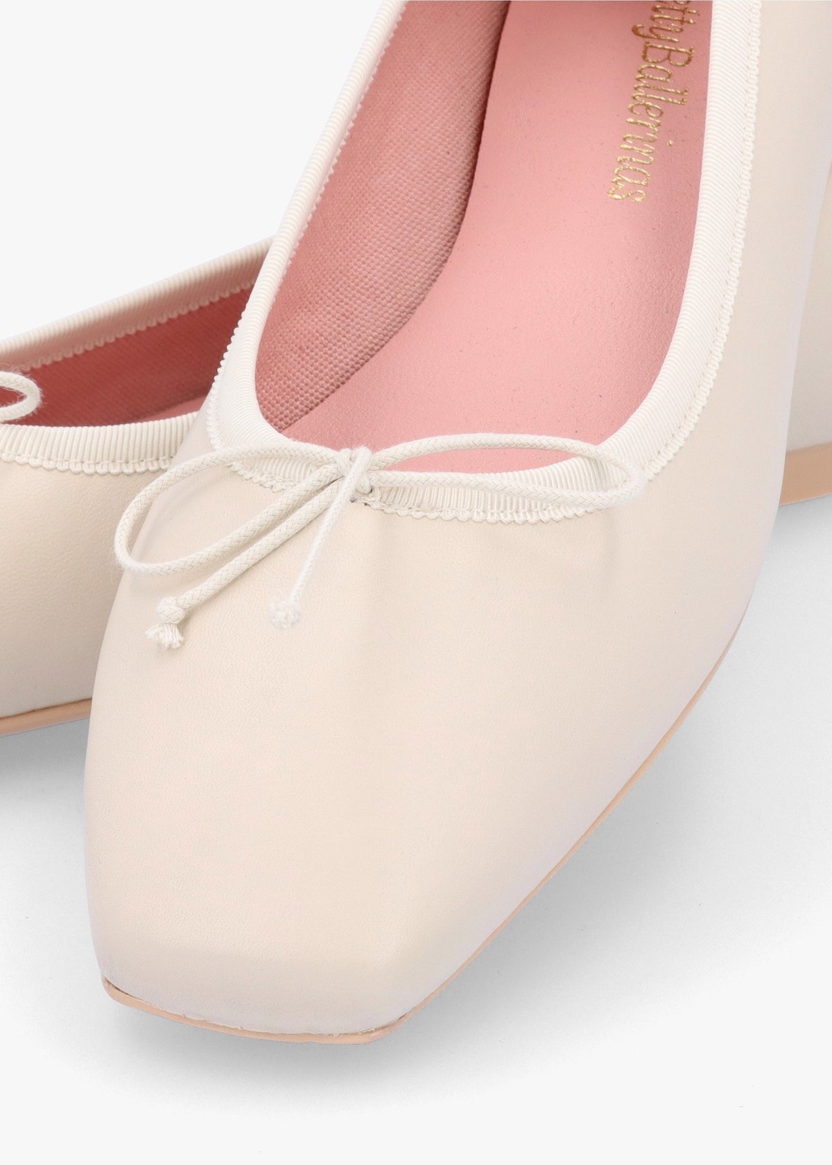 Camille Cream Leather Square Toe Ballerina Pumps