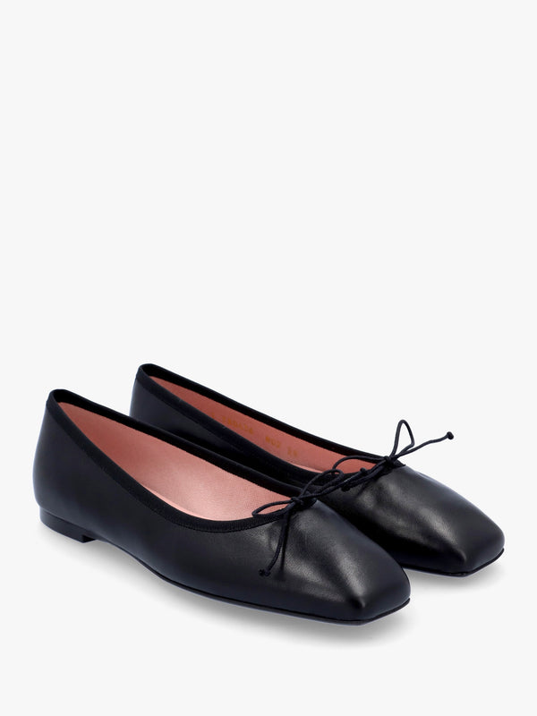 Camille Black Leather Square Toe Ballerina Pumps