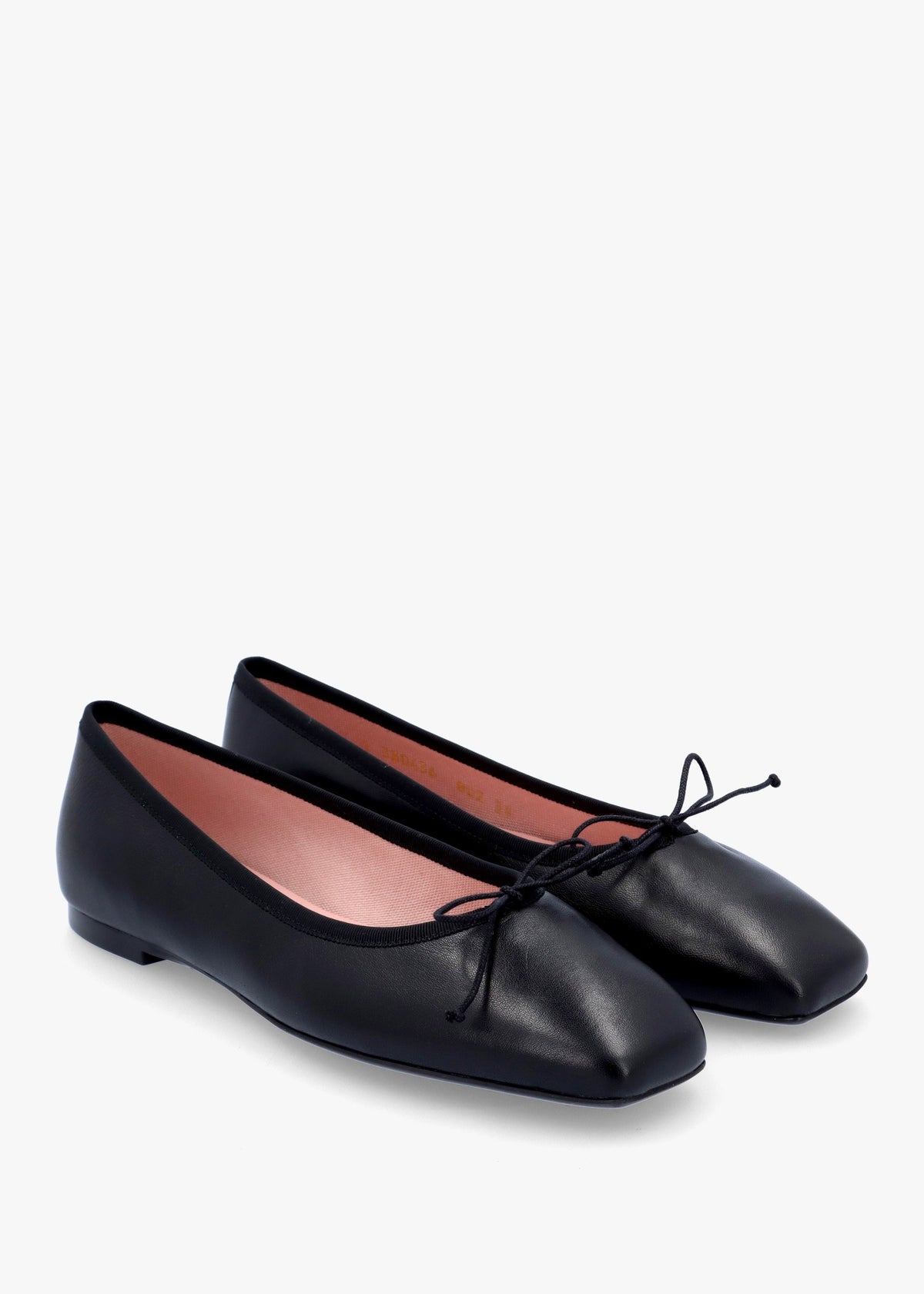 Camille Black Leather Square Toe Ballerina Pumps