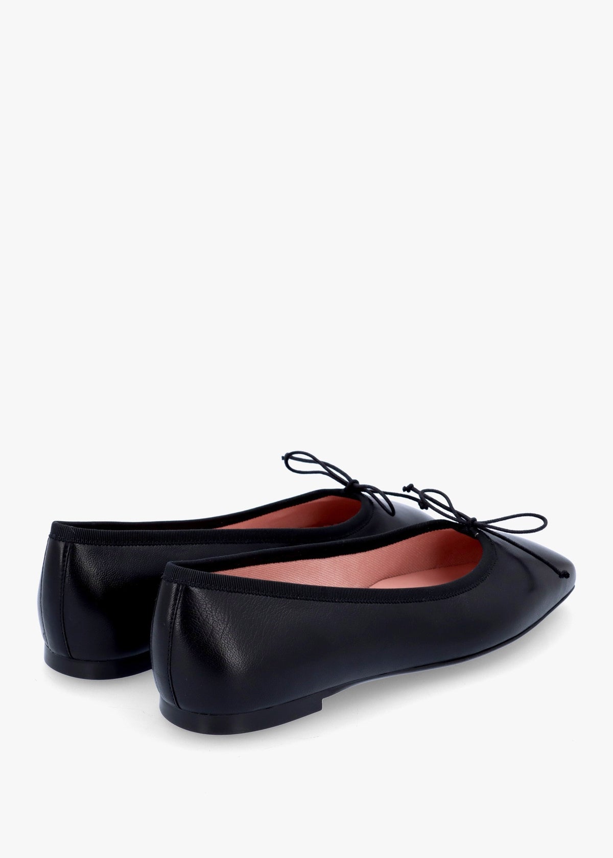 Camille Black Leather Square Toe Ballerina Pumps