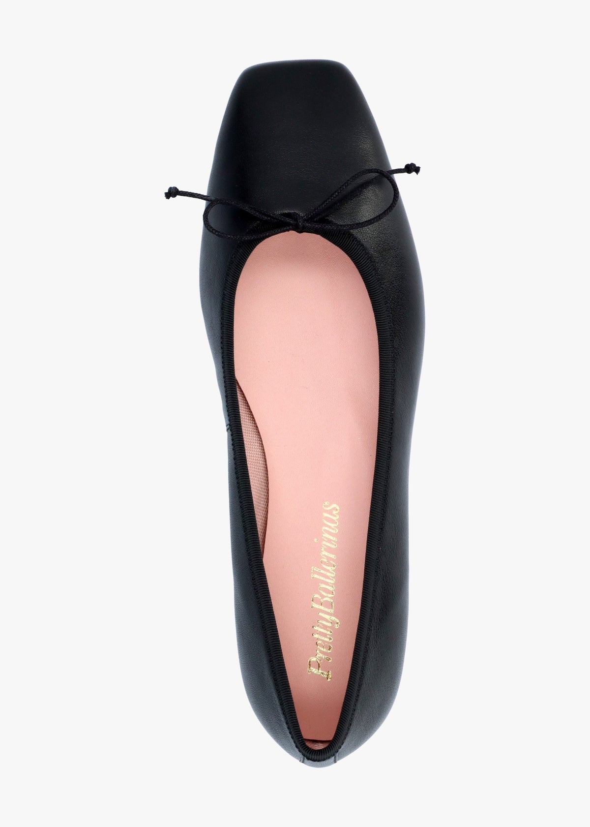 Camille Black Leather Square Toe Ballerina Pumps